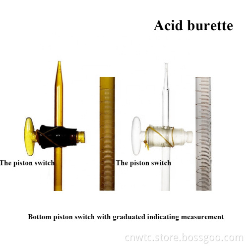 High Boro3.3 Glass Laboratory Burets in Various Capacities: 25ml, 50ml, 100ml, 250ml - For Acid and Alkaline Solutions
